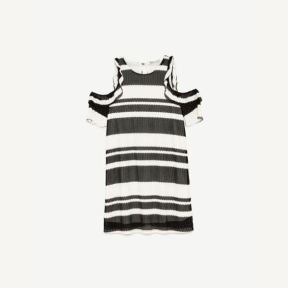 Zara Black White Striped Cold Shoulder Striped Shift Mini Dress - Picture 10 of 10
